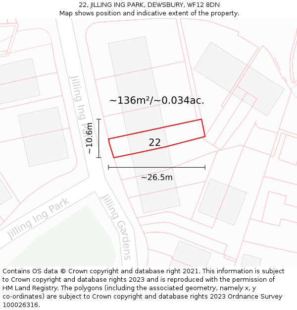 22, JILLING ING PARK, DEWSBURY, WF12 8DN: Plot and title map