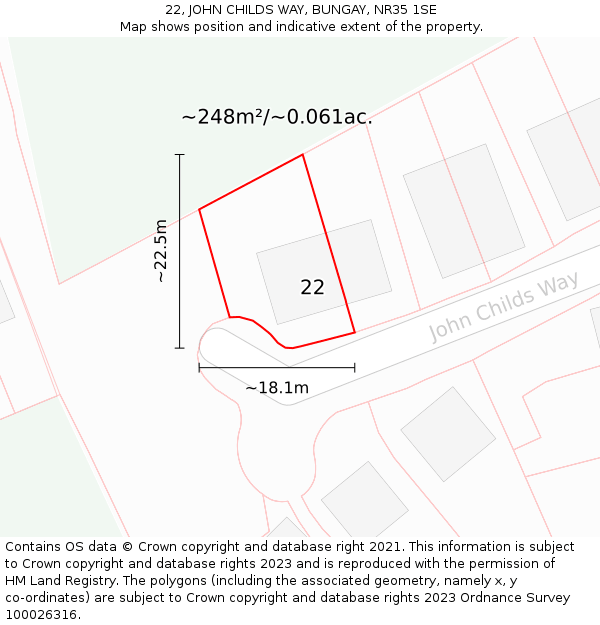 22, JOHN CHILDS WAY, BUNGAY, NR35 1SE: Plot and title map