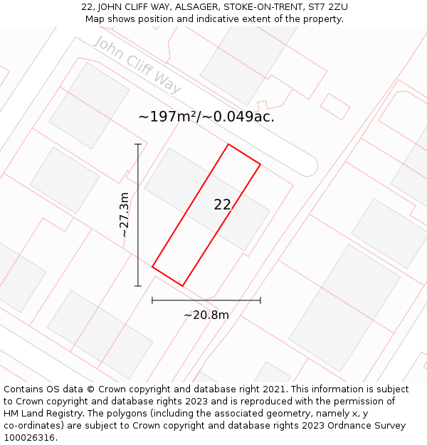 22, JOHN CLIFF WAY, ALSAGER, STOKE-ON-TRENT, ST7 2ZU: Plot and title map