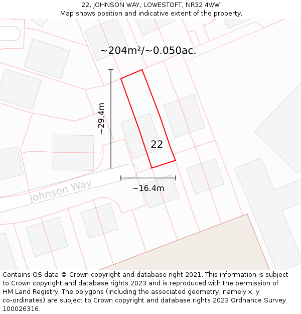 22, JOHNSON WAY, LOWESTOFT, NR32 4WW: Plot and title map