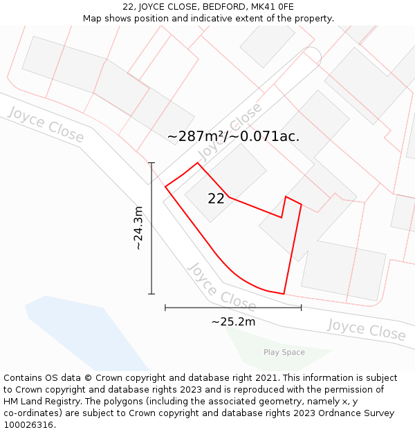 22, JOYCE CLOSE, BEDFORD, MK41 0FE: Plot and title map