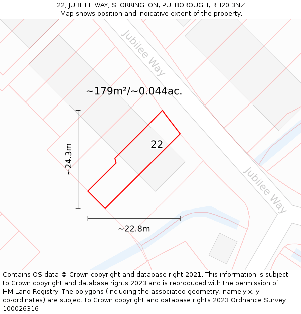 22, JUBILEE WAY, STORRINGTON, PULBOROUGH, RH20 3NZ: Plot and title map