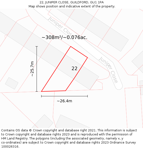 22, JUNIPER CLOSE, GUILDFORD, GU1 1PA: Plot and title map