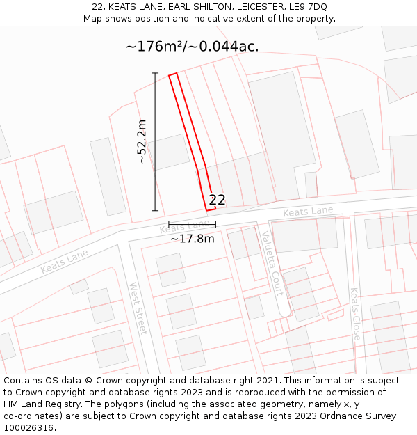 22, KEATS LANE, EARL SHILTON, LEICESTER, LE9 7DQ: Plot and title map
