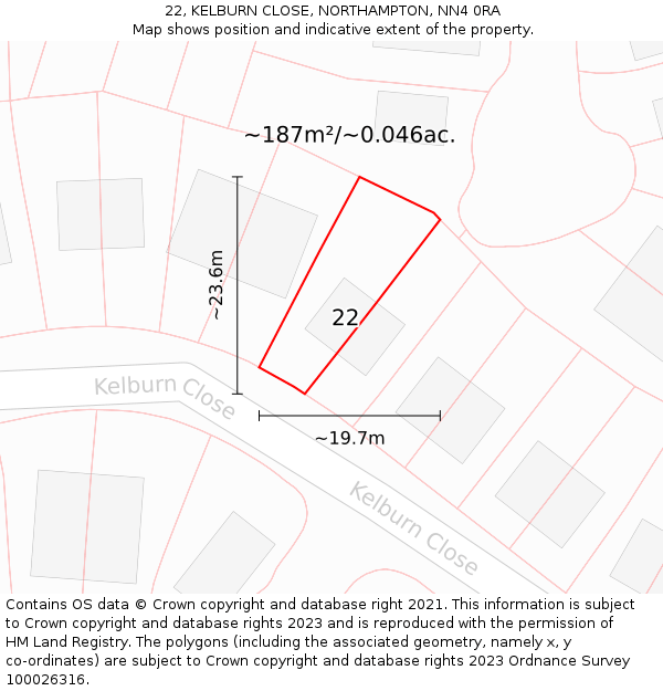 22, KELBURN CLOSE, NORTHAMPTON, NN4 0RA: Plot and title map