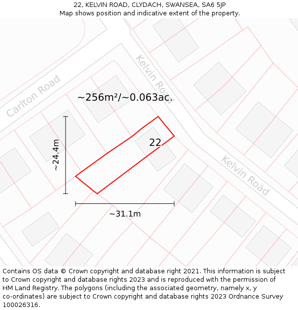 22, KELVIN ROAD, CLYDACH, SWANSEA, SA6 5JP: Plot and title map