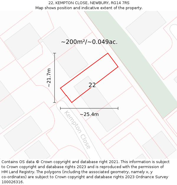 22, KEMPTON CLOSE, NEWBURY, RG14 7RS: Plot and title map