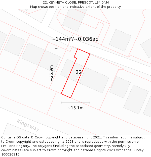 22, KENNETH CLOSE, PRESCOT, L34 5NH: Plot and title map