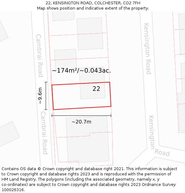 22, KENSINGTON ROAD, COLCHESTER, CO2 7FH: Plot and title map