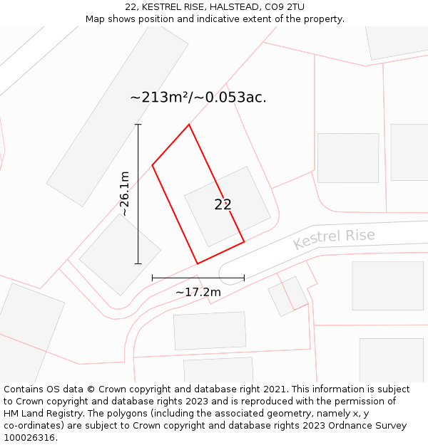 22, KESTREL RISE, HALSTEAD, CO9 2TU: Plot and title map