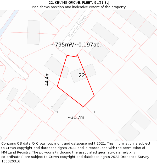 22, KEVINS GROVE, FLEET, GU51 3LJ: Plot and title map