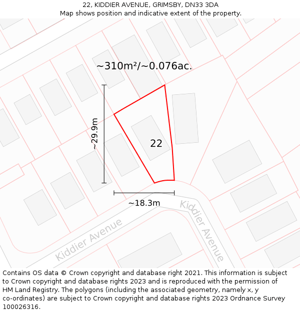 22, KIDDIER AVENUE, GRIMSBY, DN33 3DA: Plot and title map