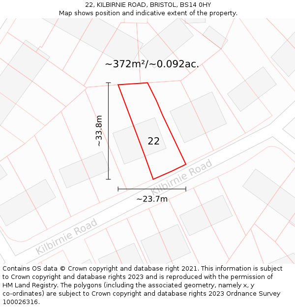 22, KILBIRNIE ROAD, BRISTOL, BS14 0HY: Plot and title map
