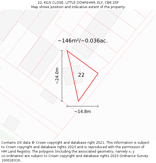 22, KILN CLOSE, LITTLE DOWNHAM, ELY, CB6 2SF: Plot and title map