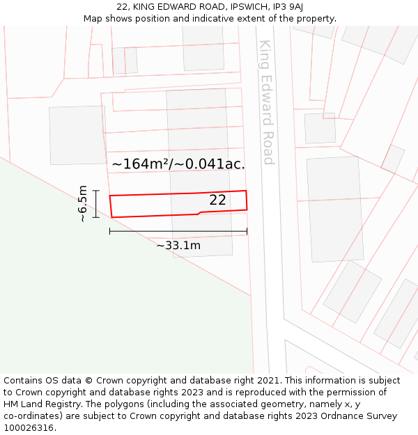 22, KING EDWARD ROAD, IPSWICH, IP3 9AJ: Plot and title map