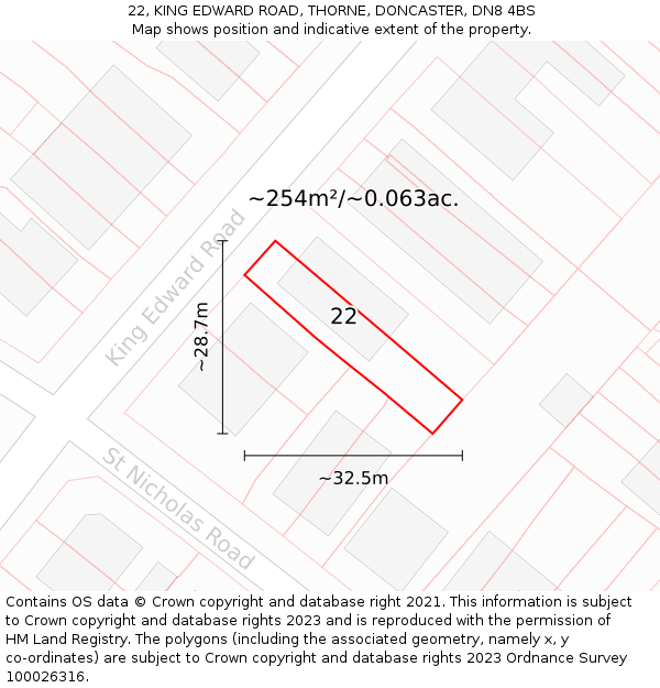 22, KING EDWARD ROAD, THORNE, DONCASTER, DN8 4BS: Plot and title map