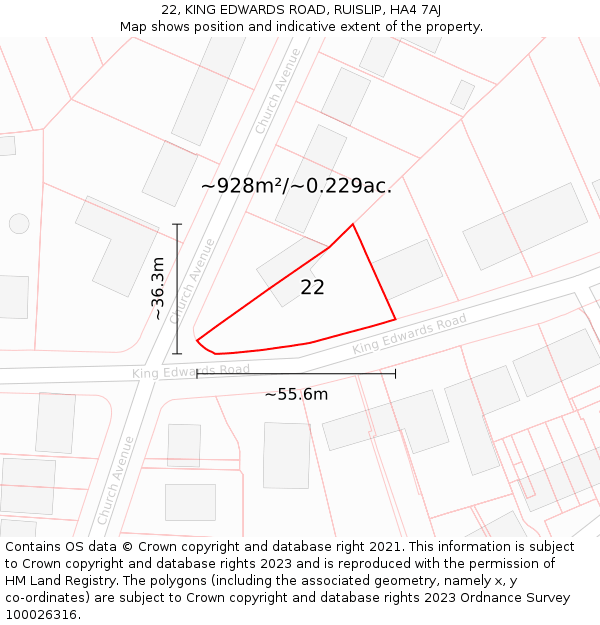 22, KING EDWARDS ROAD, RUISLIP, HA4 7AJ: Plot and title map