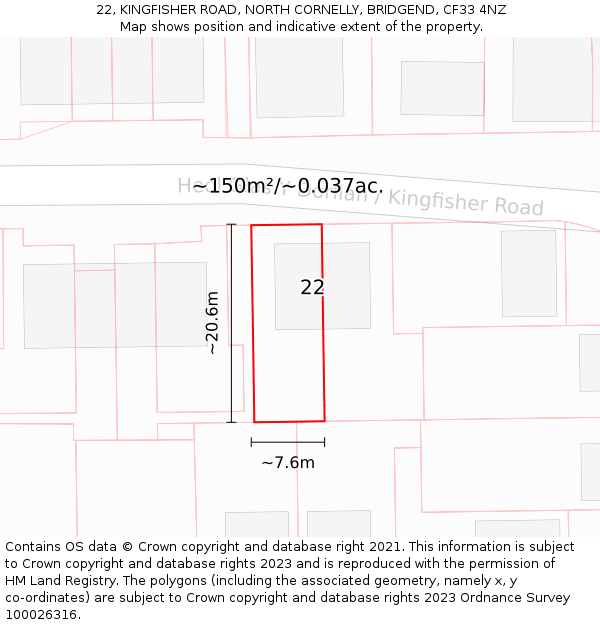 22, KINGFISHER ROAD, NORTH CORNELLY, BRIDGEND, CF33 4NZ: Plot and title map