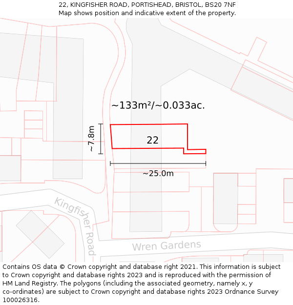 22, KINGFISHER ROAD, PORTISHEAD, BRISTOL, BS20 7NF: Plot and title map