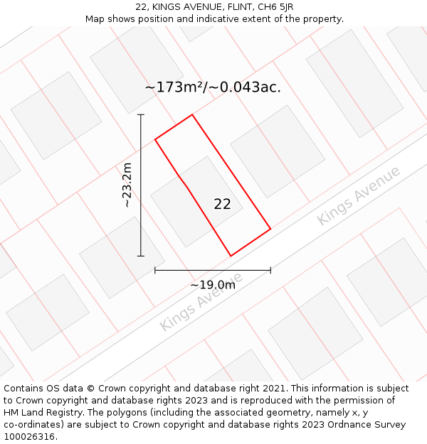 22, KINGS AVENUE, FLINT, CH6 5JR: Plot and title map