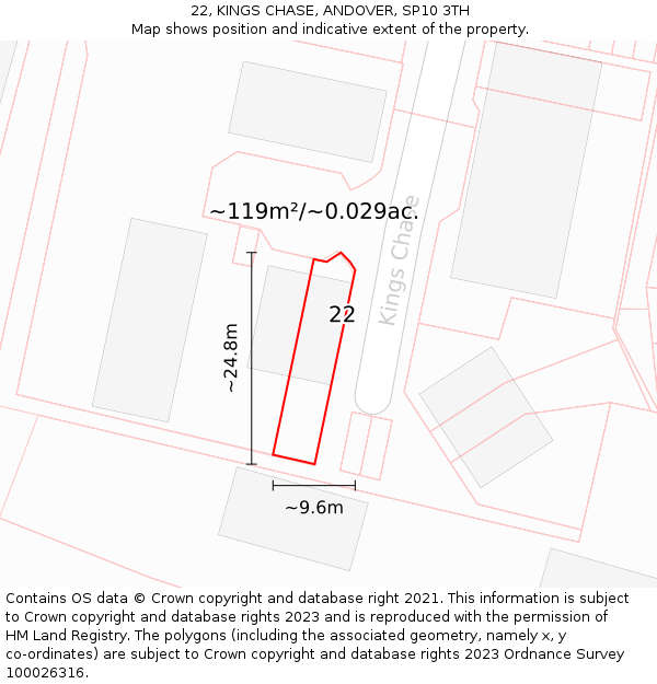 22, KINGS CHASE, ANDOVER, SP10 3TH: Plot and title map
