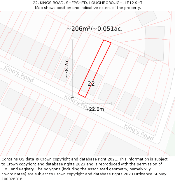 22, KINGS ROAD, SHEPSHED, LOUGHBOROUGH, LE12 9HT: Plot and title map