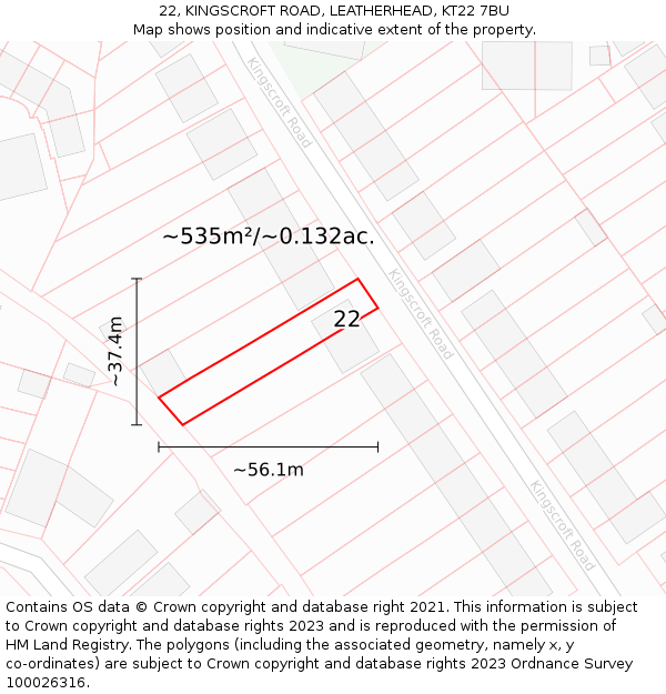 22, KINGSCROFT ROAD, LEATHERHEAD, KT22 7BU: Plot and title map
