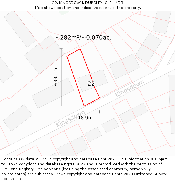22, KINGSDOWN, DURSLEY, GL11 4DB: Plot and title map