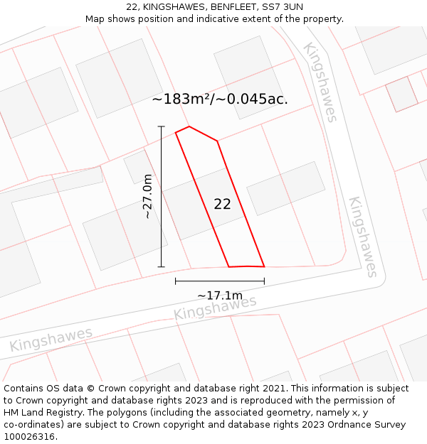 22, KINGSHAWES, BENFLEET, SS7 3UN: Plot and title map