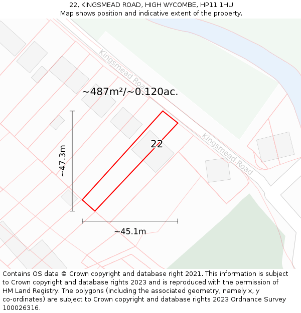 22, KINGSMEAD ROAD, HIGH WYCOMBE, HP11 1HU: Plot and title map