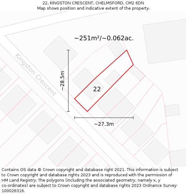 22, KINGSTON CRESCENT, CHELMSFORD, CM2 6DN: Plot and title map