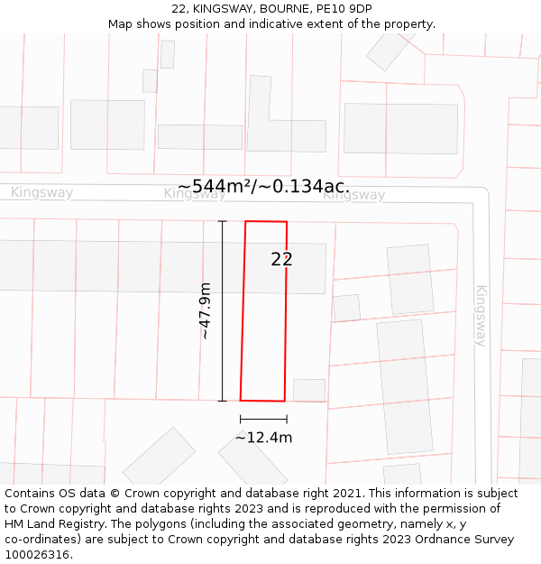 22, KINGSWAY, BOURNE, PE10 9DP: Plot and title map