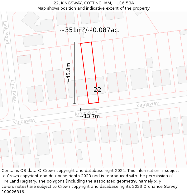 22, KINGSWAY, COTTINGHAM, HU16 5BA: Plot and title map