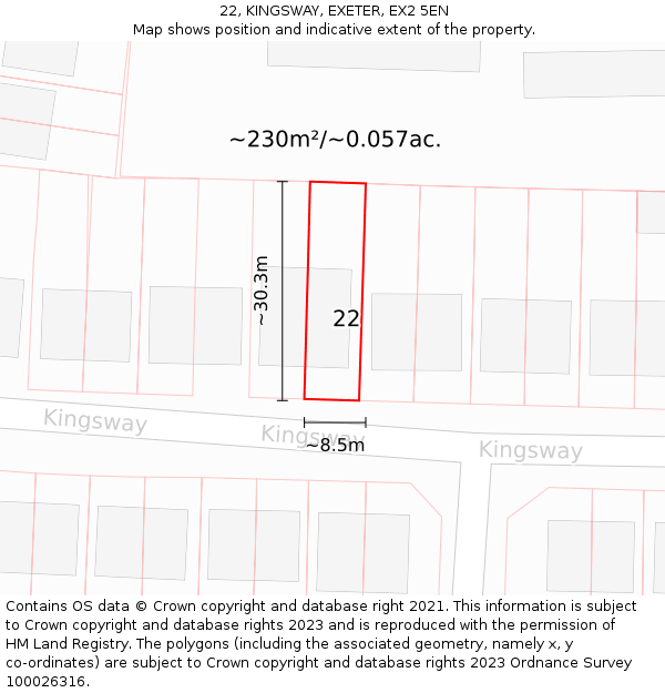 22, KINGSWAY, EXETER, EX2 5EN: Plot and title map