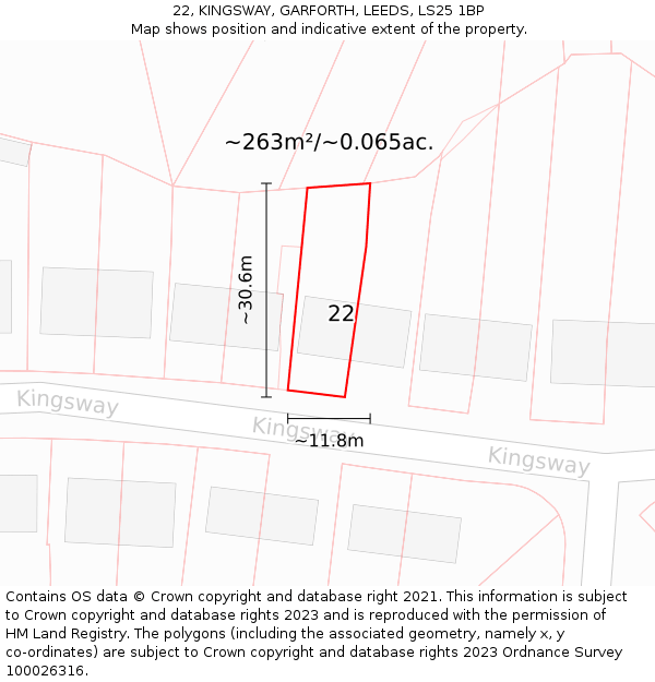 22, KINGSWAY, GARFORTH, LEEDS, LS25 1BP: Plot and title map