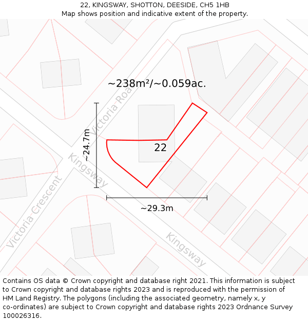22, KINGSWAY, SHOTTON, DEESIDE, CH5 1HB: Plot and title map