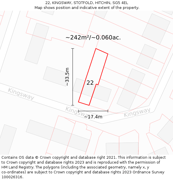 22, KINGSWAY, STOTFOLD, HITCHIN, SG5 4EL: Plot and title map