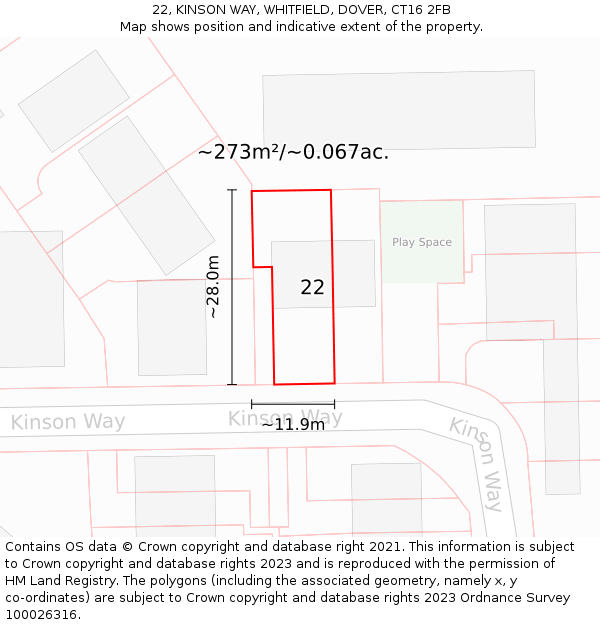 22, KINSON WAY, WHITFIELD, DOVER, CT16 2FB: Plot and title map