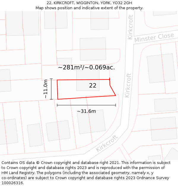 22, KIRKCROFT, WIGGINTON, YORK, YO32 2GH: Plot and title map