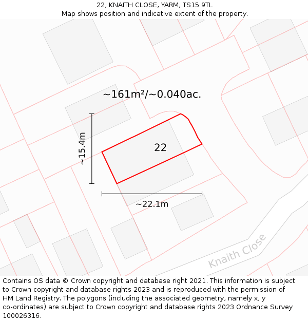22, KNAITH CLOSE, YARM, TS15 9TL: Plot and title map
