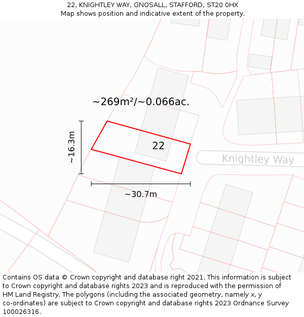 22, KNIGHTLEY WAY, GNOSALL, STAFFORD, ST20 0HX: Plot and title map