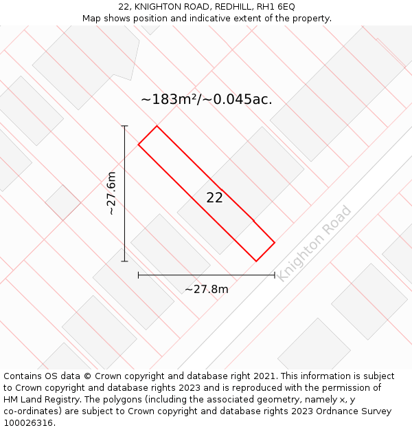 22, KNIGHTON ROAD, REDHILL, RH1 6EQ: Plot and title map