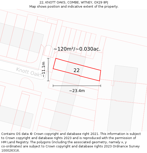 22, KNOTT OAKS, COMBE, WITNEY, OX29 8PJ: Plot and title map
