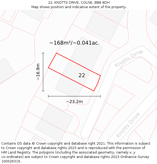 22, KNOTTS DRIVE, COLNE, BB8 8DH: Plot and title map