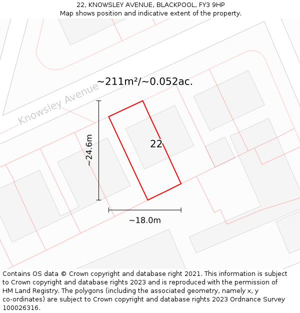 22, KNOWSLEY AVENUE, BLACKPOOL, FY3 9HP: Plot and title map