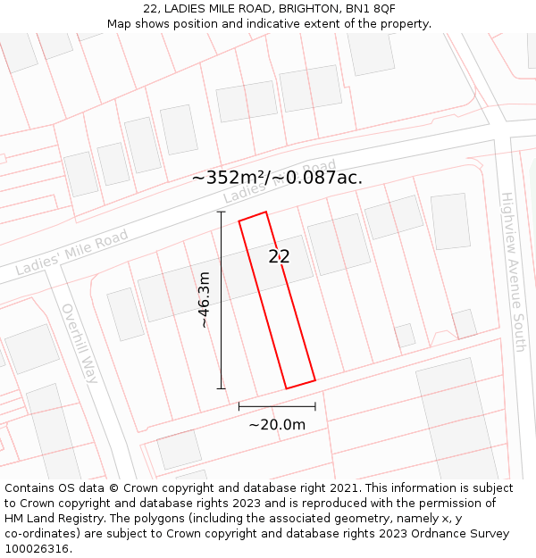 22, LADIES MILE ROAD, BRIGHTON, BN1 8QF: Plot and title map