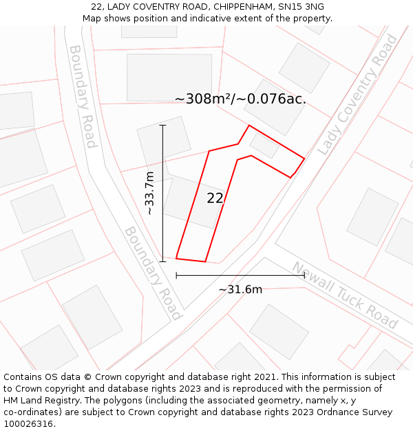 22, LADY COVENTRY ROAD, CHIPPENHAM, SN15 3NG: Plot and title map