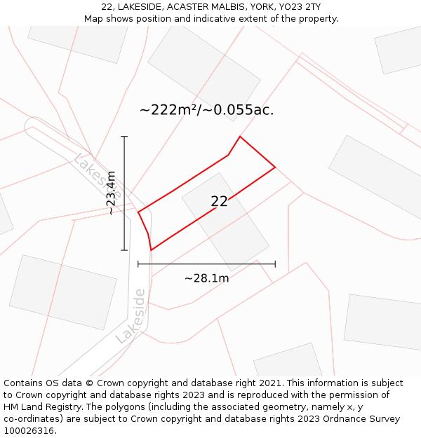 22, LAKESIDE, ACASTER MALBIS, YORK, YO23 2TY: Plot and title map
