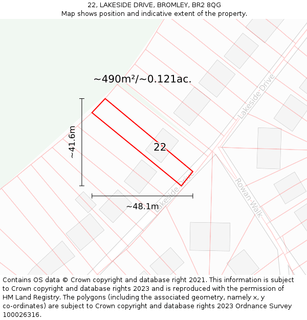 22, LAKESIDE DRIVE, BROMLEY, BR2 8QG: Plot and title map
