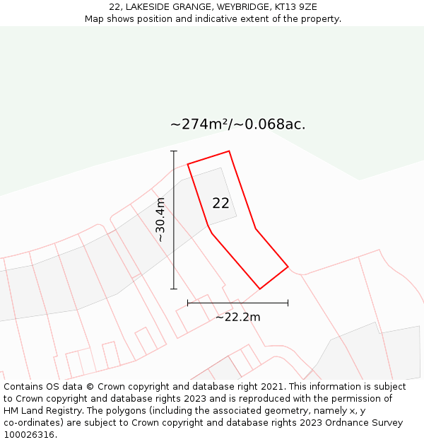22, LAKESIDE GRANGE, WEYBRIDGE, KT13 9ZE: Plot and title map